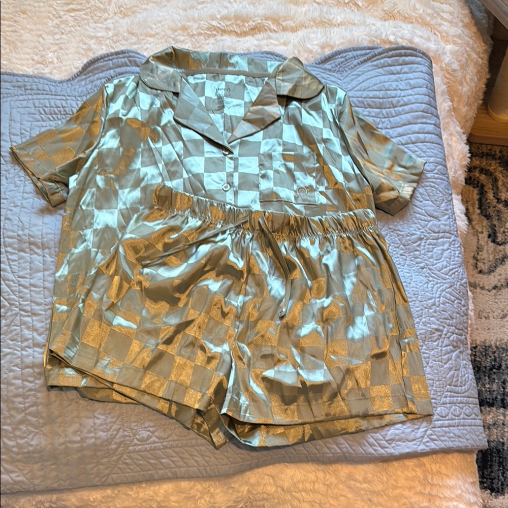 Born Gold and Silver Satin Pajama Set